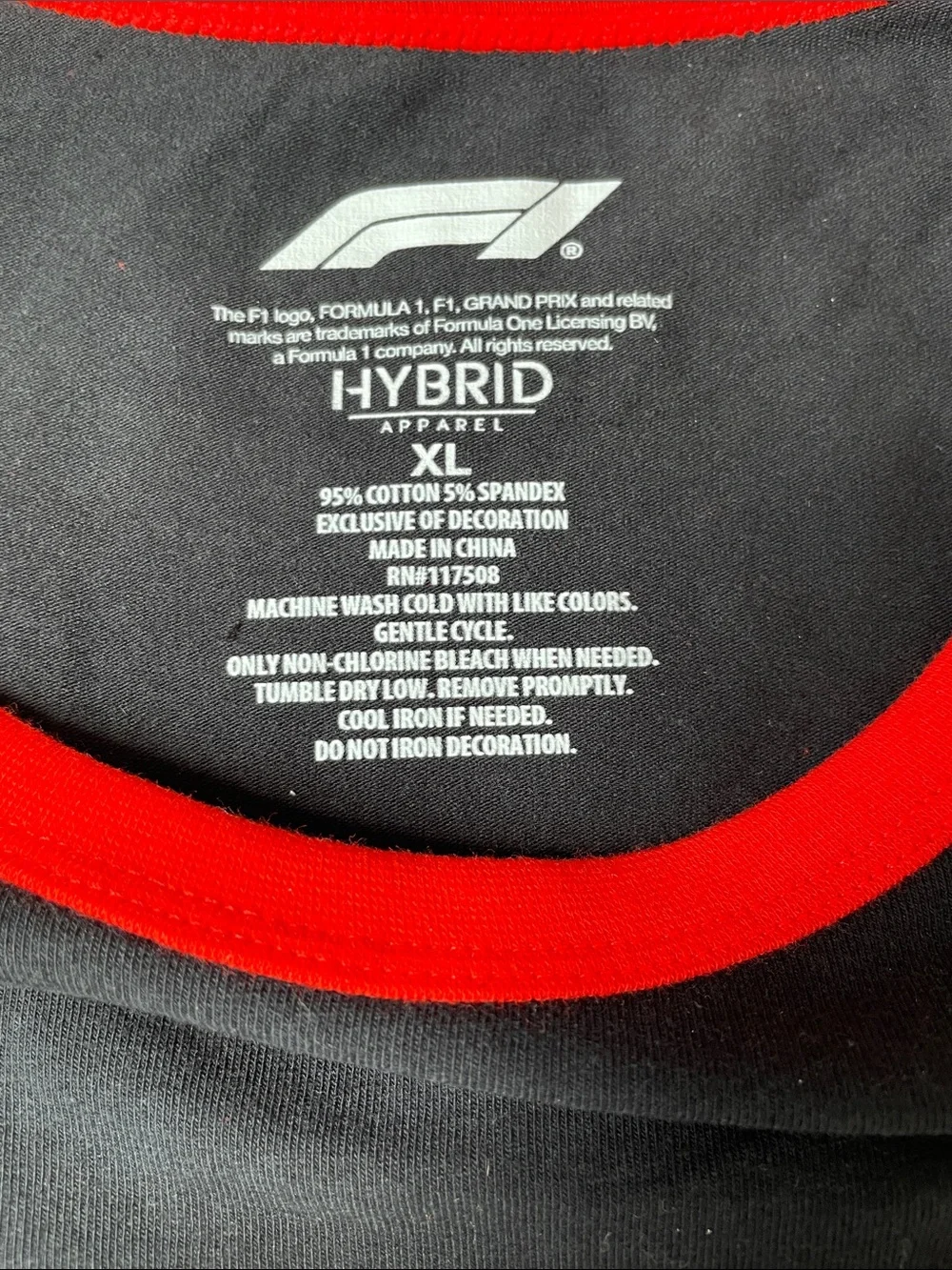 NWT Hybrid & company Black Formula 1 Tee with Red Trim. Size XL. - Picture 4 of 4